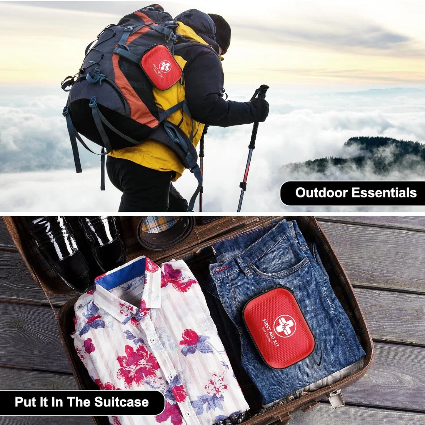 Mini First Aid Kit 150 Piece Small Waterproof Hard Shell Medical Kit for Home Car Travel Camping Truck Hiking Sports Office