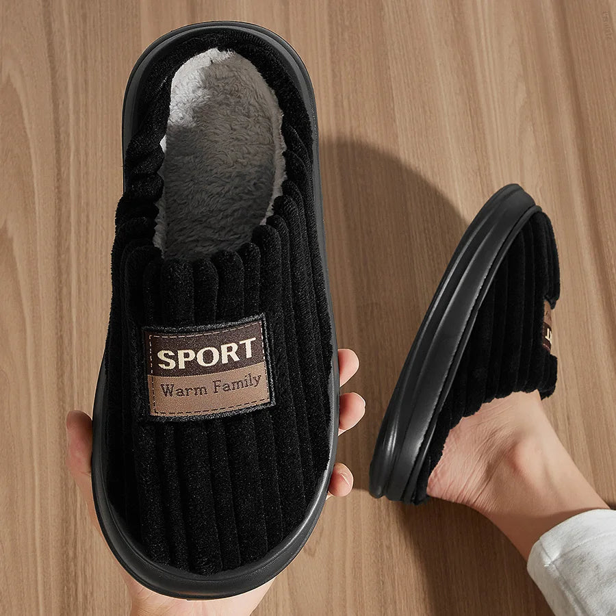 House Slippers For Men Furry Cozy Memory Foam Round Toe Couple Shoes Warm Winter Soft Plush Slippers