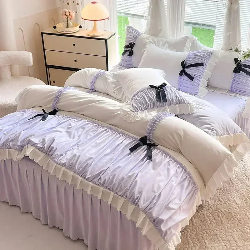 Elegant Ruffled Bow Comforter Bedding Set