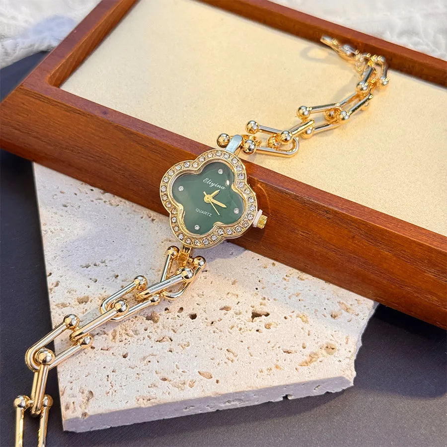 Lucky Four Leaf Clover Women’s Bracelet Watch Elegant Fashion Timepiece