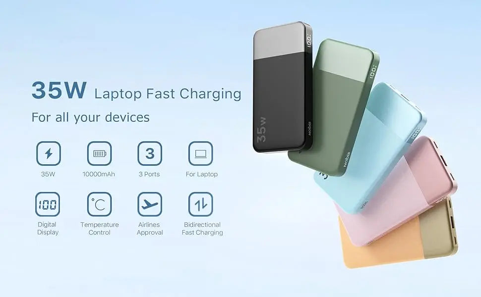 Nobis Mini Slim 10000mAh Power Bank  35W Fast Charging Portable Battery Pack