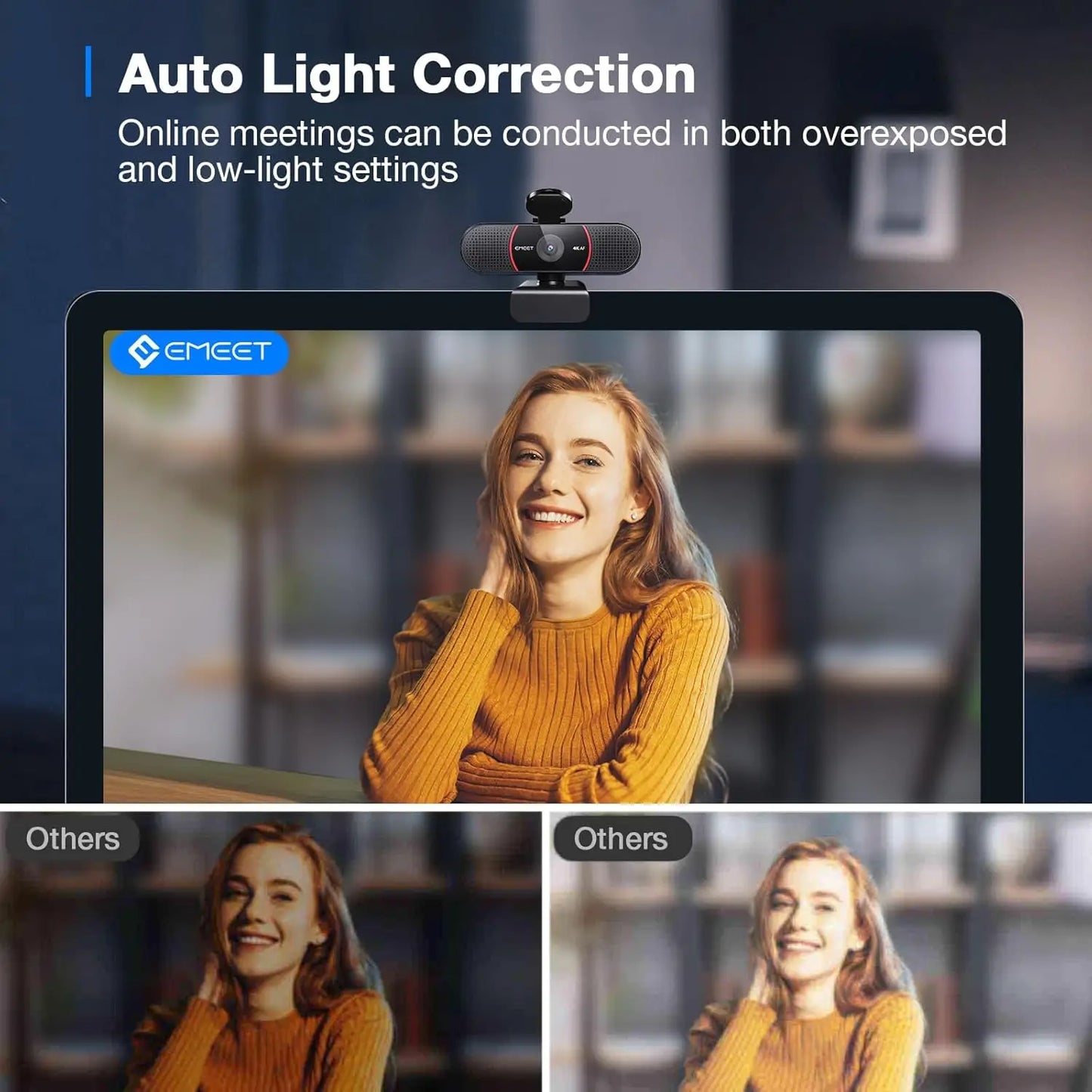 4K UHD Webcam with Auto Focus, Dual Microphones, Light Correction & Privacy Cover for Video Conferencing, Streaming & Remote Work