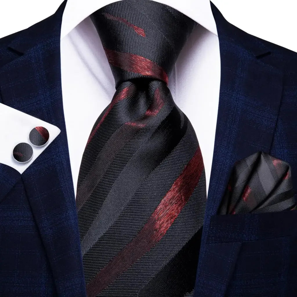 Luxury Burgundy Paisley Men’s Tie Set. Silk Formal Necktie & Pocket Square