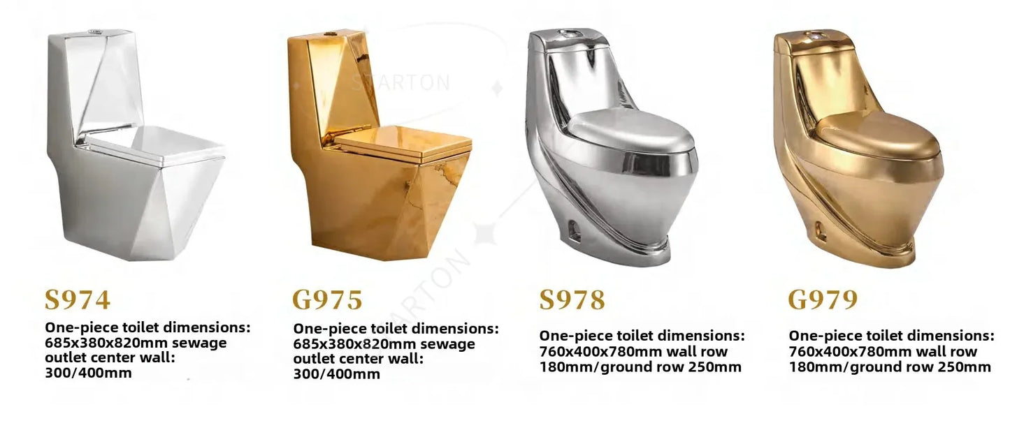 Luxury Gold Electroplated One-Piece Ceramic Toilet . Modern Designer Bathroom Fixture