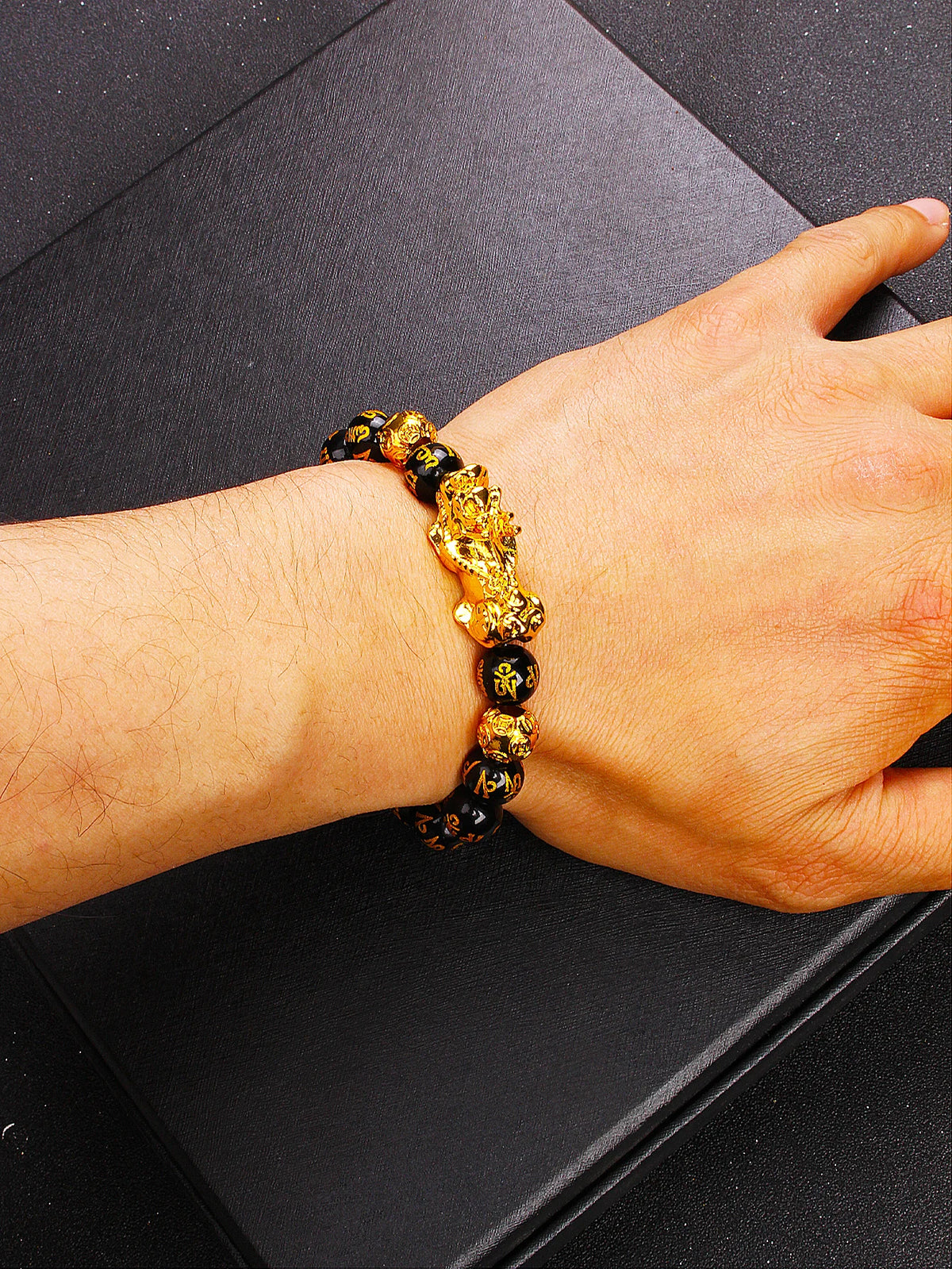 Feng Shui Wealth & Luck Bracelet with Black & Golden Beads