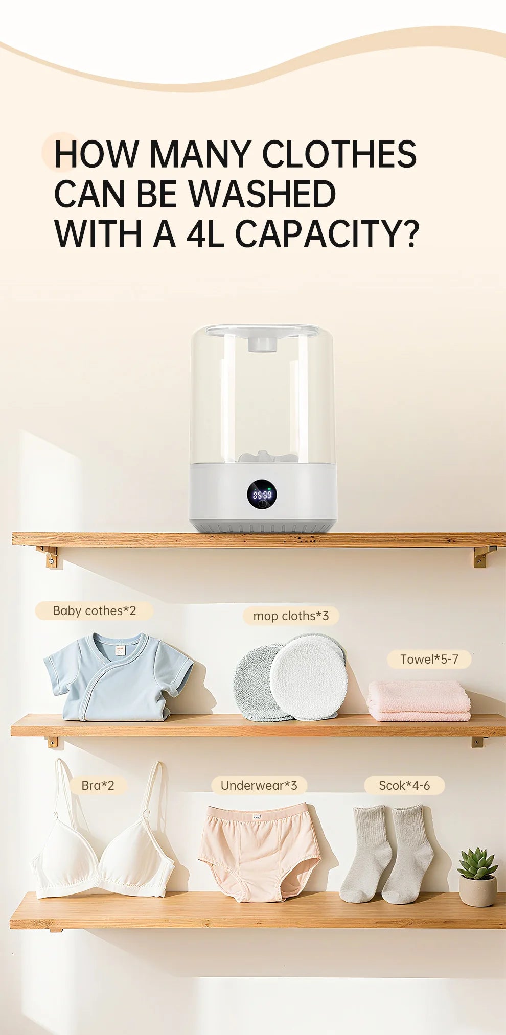 Portable Mini Washing Machine USB Rechargeable Cordless Washer For Underwear, Socks, Baby Clothes, 4L Capacity With Digital Control, Quiet & Efficient For Apartment, Dorm, Travel, Camping & RV
