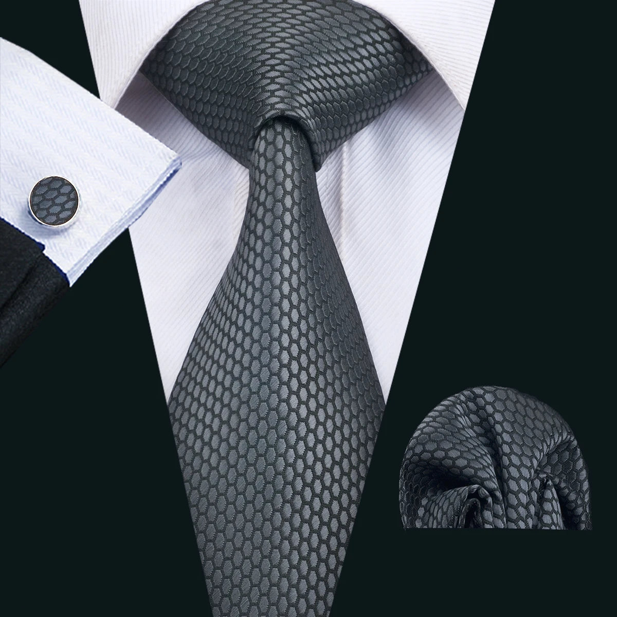 Luxury Men’s Silk Necktie Gift Set with Pocket Square, Cufflinks & Tie Clip