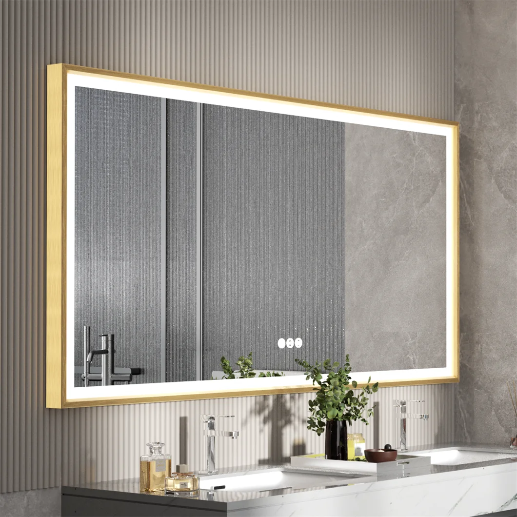 Led Bathroom Mirror Wall Mounted Aluminum Frame Anti Fog