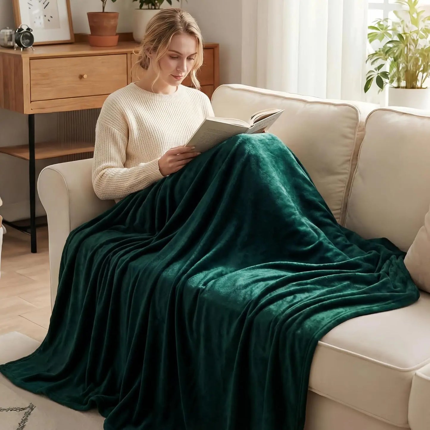 Fleece Throw XL Blanket for Couch, Sofa, Super Soft and Warm Forest Green Blankets, All Season, Cozy, Plush, Lightweight, 50x70