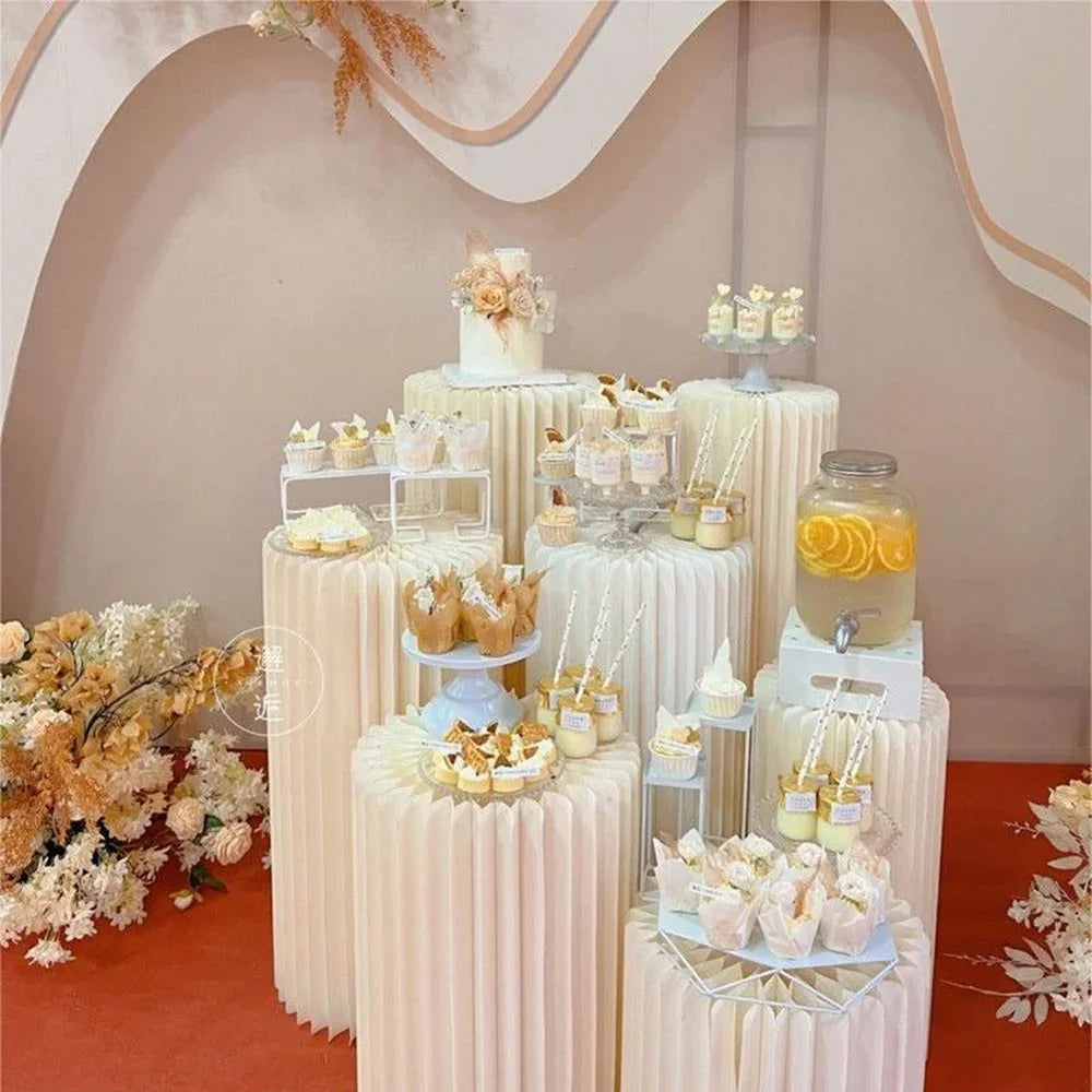 Paper Folding Cylinder Display Rack – Elegant Dessert, Cupcake & Party Favor Display Stand for Weddings, Birthdays & Special Events
