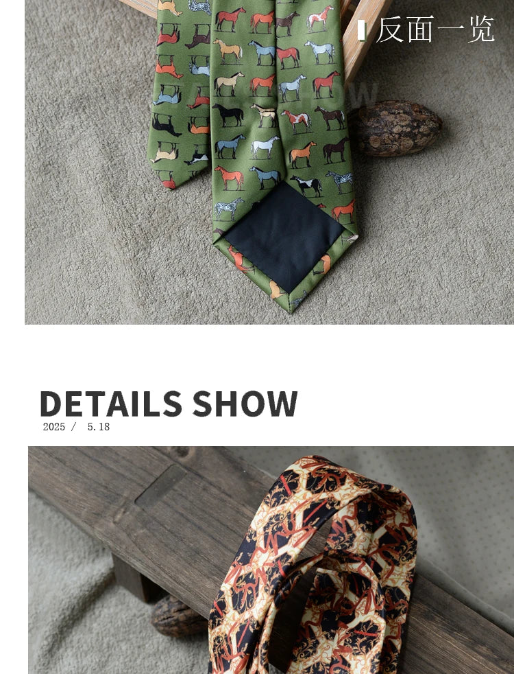 8cm Width New Design Printed Neckties Retro Anchor Animal Green Brown Neck Ties For Men Daily Wear Shirt Tuxedo Accessories Gift