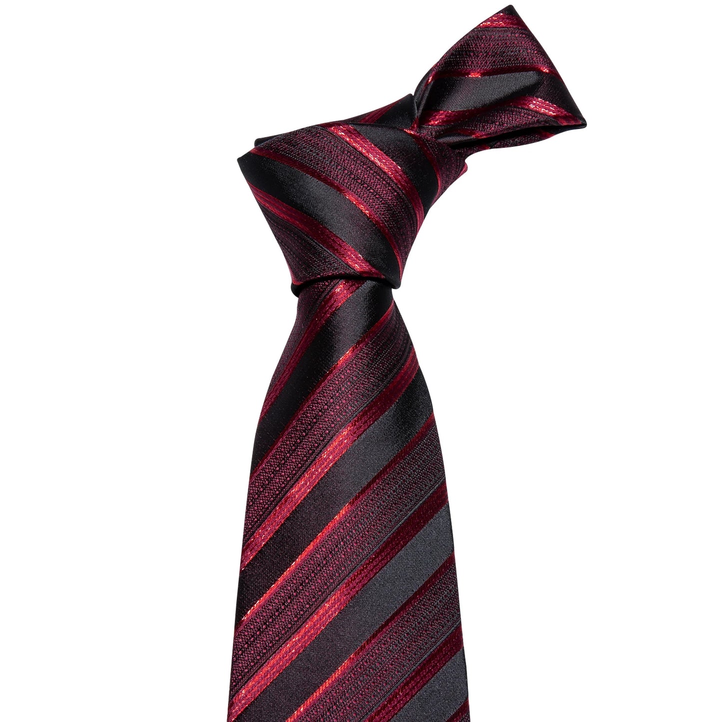 Men’s Luxury Red Striped Necktie Set. Silk Tie, Pocket Square & Cufflinks for Business, Wedding & Formal Wear