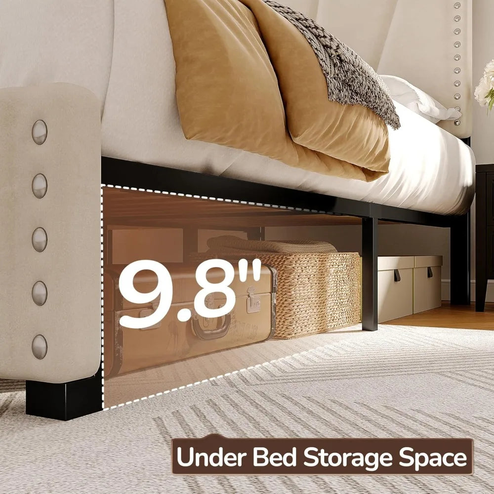 Queen Bed Frame With Velvet Headboard Led Lights Storage