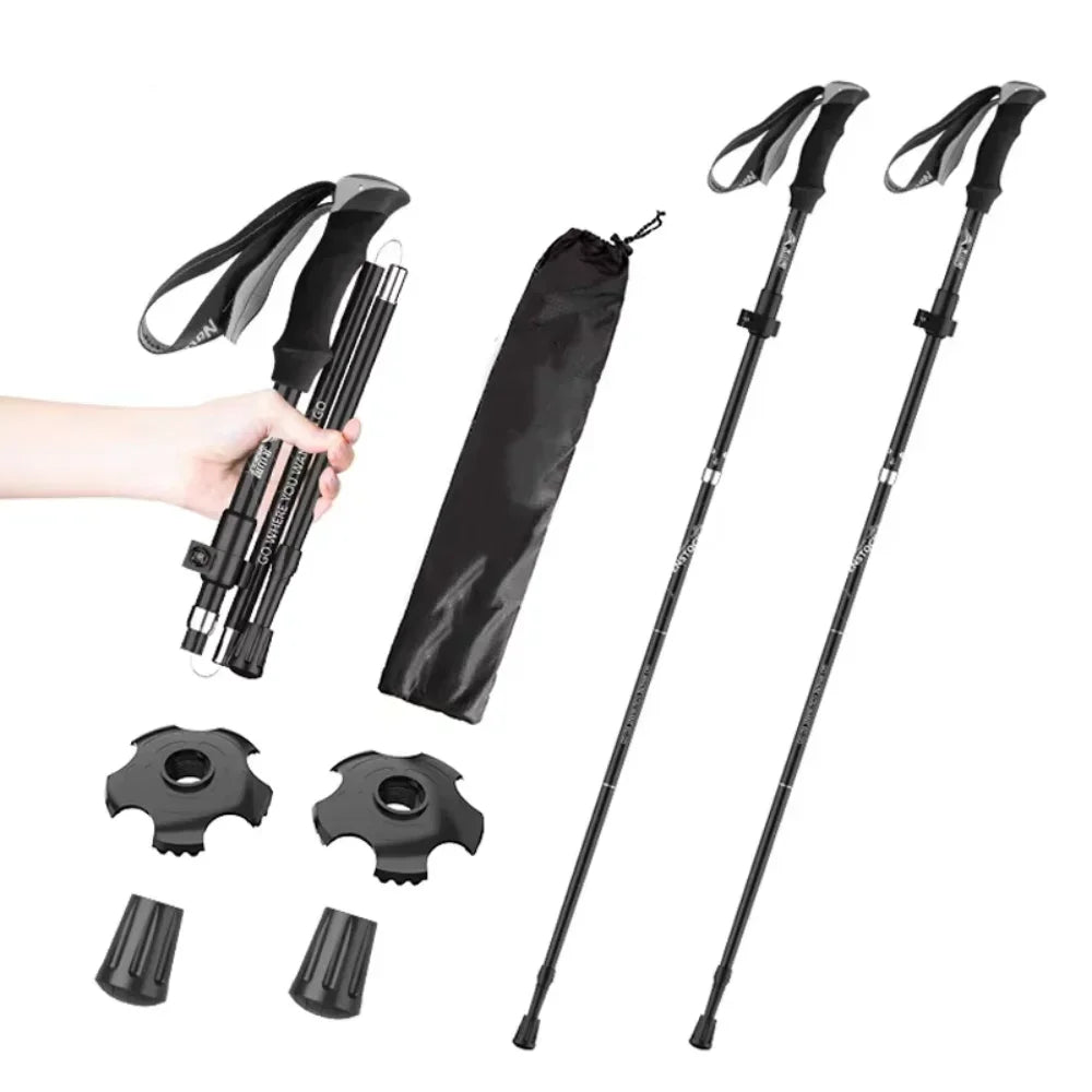 2PCS Ultralight Trekking Poles Set – Foldable Telescopic Nordic Walking Sticks for Hiking, Backpacking & Outdoor Adventures