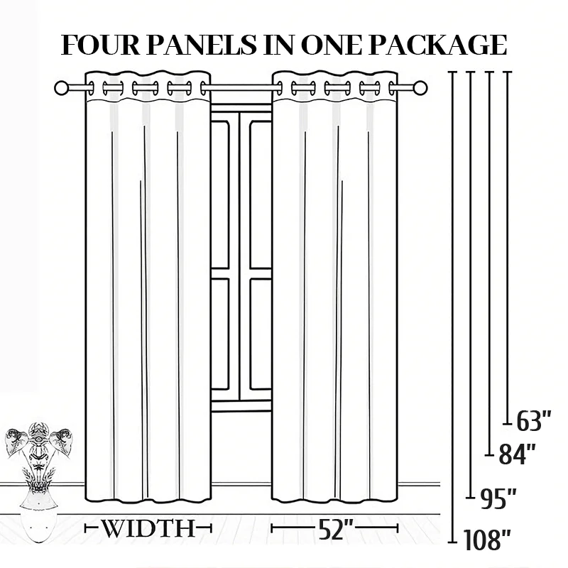 4-Panel Blackout Curtains | Thermal Insulated Noise-Reducing Window Set