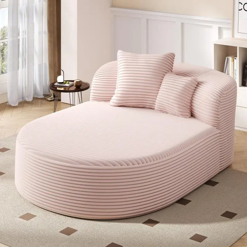 Modern Pink Chaise Lounge Sofa Bed, 51.6" Boneless Couch with 2 Supportive Pillows for Living Room
