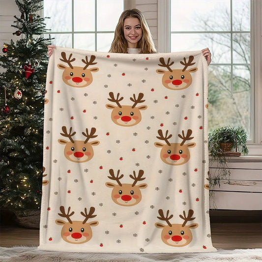 Christmas Reindeer Flannel Throw Blanket .Soft Cozy Holiday Blanket for Bed, Sofa & Winter Décor