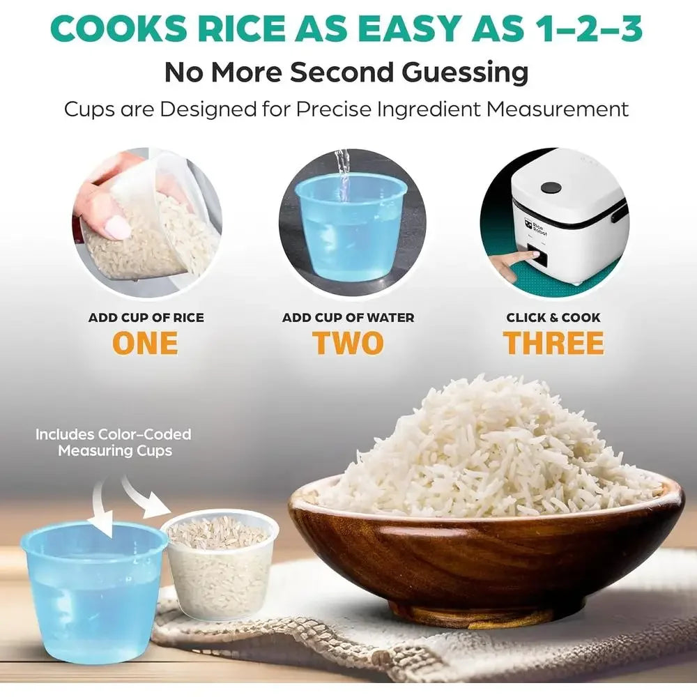 Compact Electric Rice Cooker Steamer 4.5 Cups Nonstick Pot Quart Portable Dishwasher-Safe Automatic Warm Include Recipes