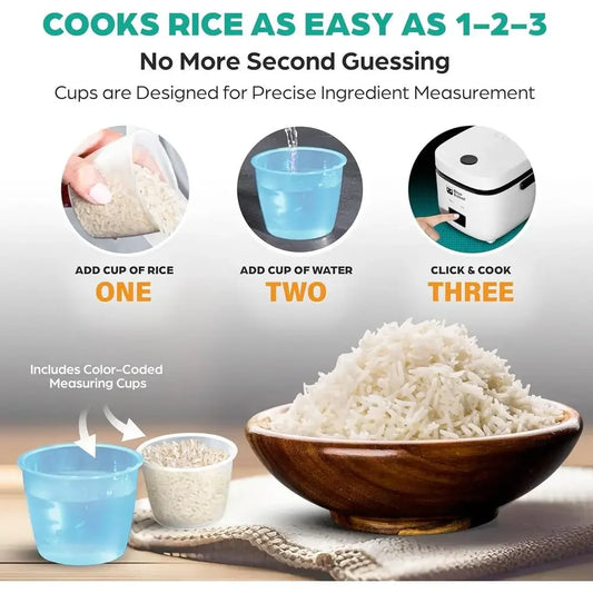 Compact Electric Rice Cooker Steamer 4.5 Cups Nonstick Pot Quart Portable Dishwasher-Safe Automatic Warm Include Recipes