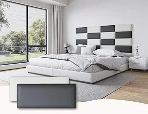 Fabric Black Upholstered Headboard Queen, 12PCS Peel and Stick Wall Panels for Adjustable Bed, Modern Bedroom Decor, 10"x24" Eac