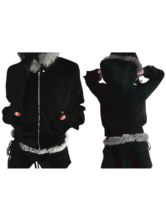 Women s Winter Warm Hooded Coat with Faux Fur Trim Long Sleeve Zipper Hoodie Jacket with 2 Pockets and Plush Lining