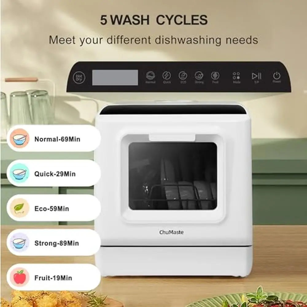 Portable Countertop Dishwasher with 5 Wash Programs Double Sprays Touch Screen Switch Hot Air Drying Mode and 2 Water Supply