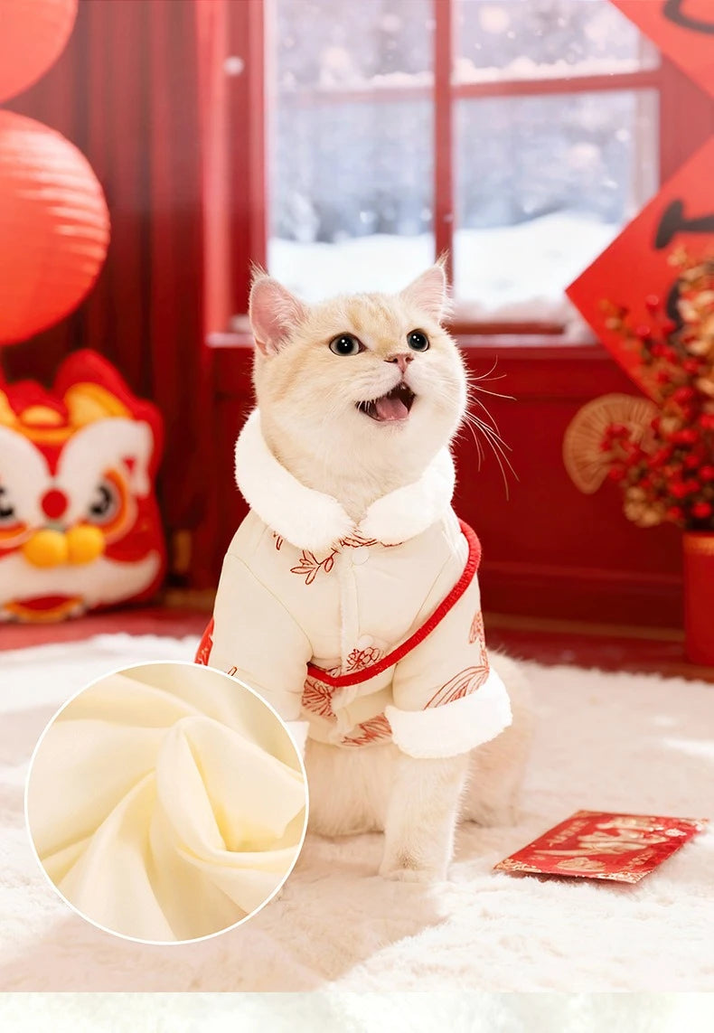 New Year Dog Dragon Robe Costume Warm Cat Cheongsam Winter Pet Vest of The Tang Dynasty Christmas Coat for Cat Teddy Bichon Dogs