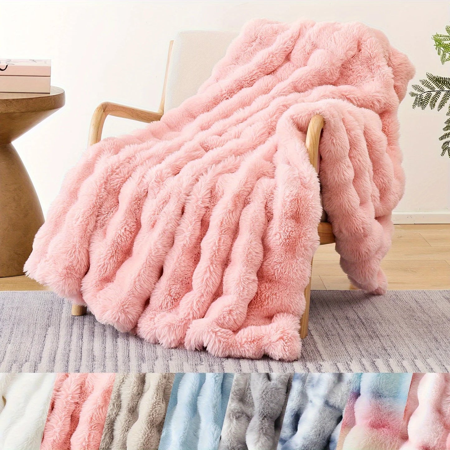 Rabbit Faux Fur Plush Throw Blanket .Ultra Soft Cozy Fleece Blanket for Warm Home Comfor