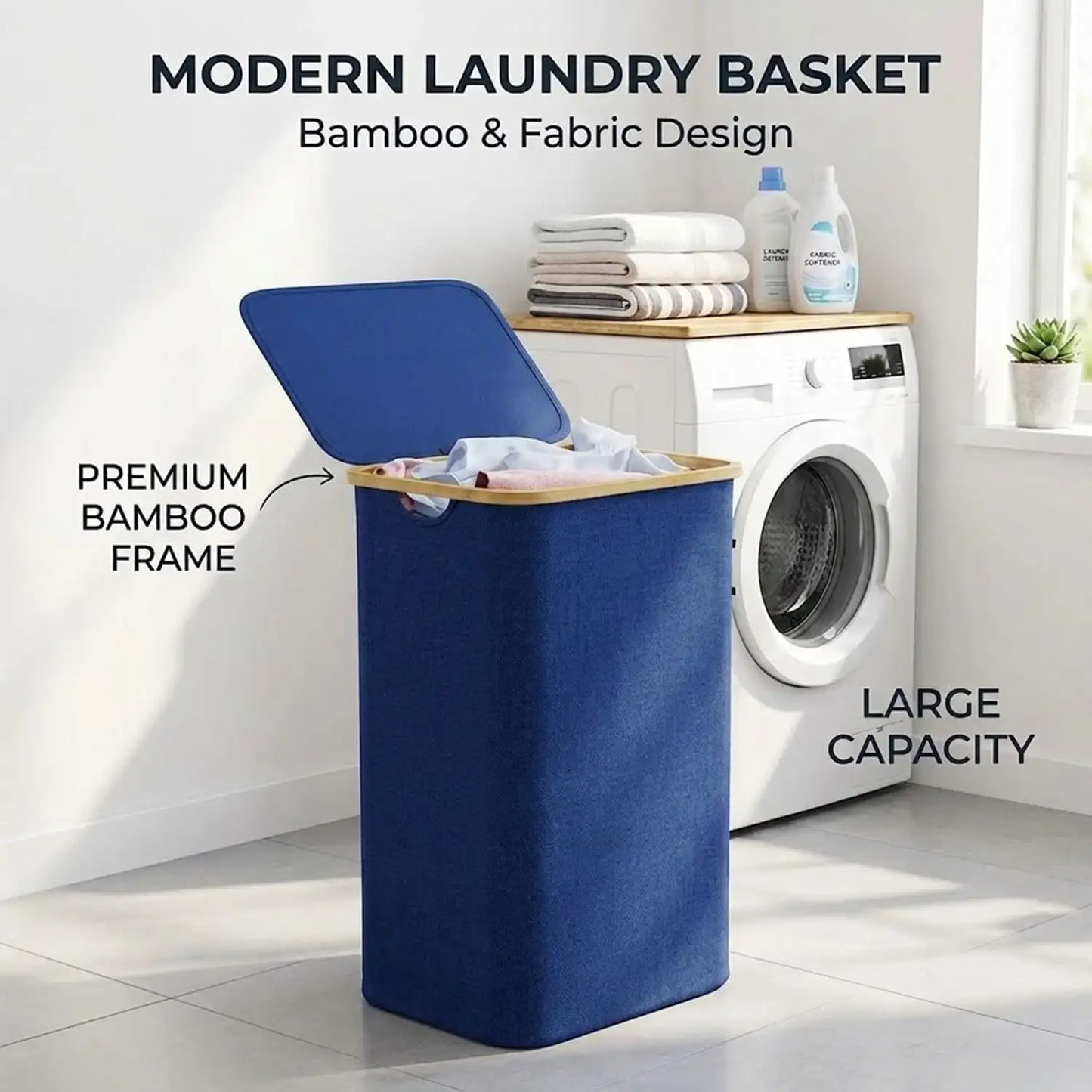 110L Large Capacity Laundry Hamper with Lid & Handles.  Collapsible Oxford Fabric Basket