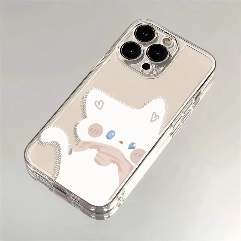 Cute Black & White Cat Couple iPhone Case . Matching Cartoon Cat Design, Aesthetic Protective Cover