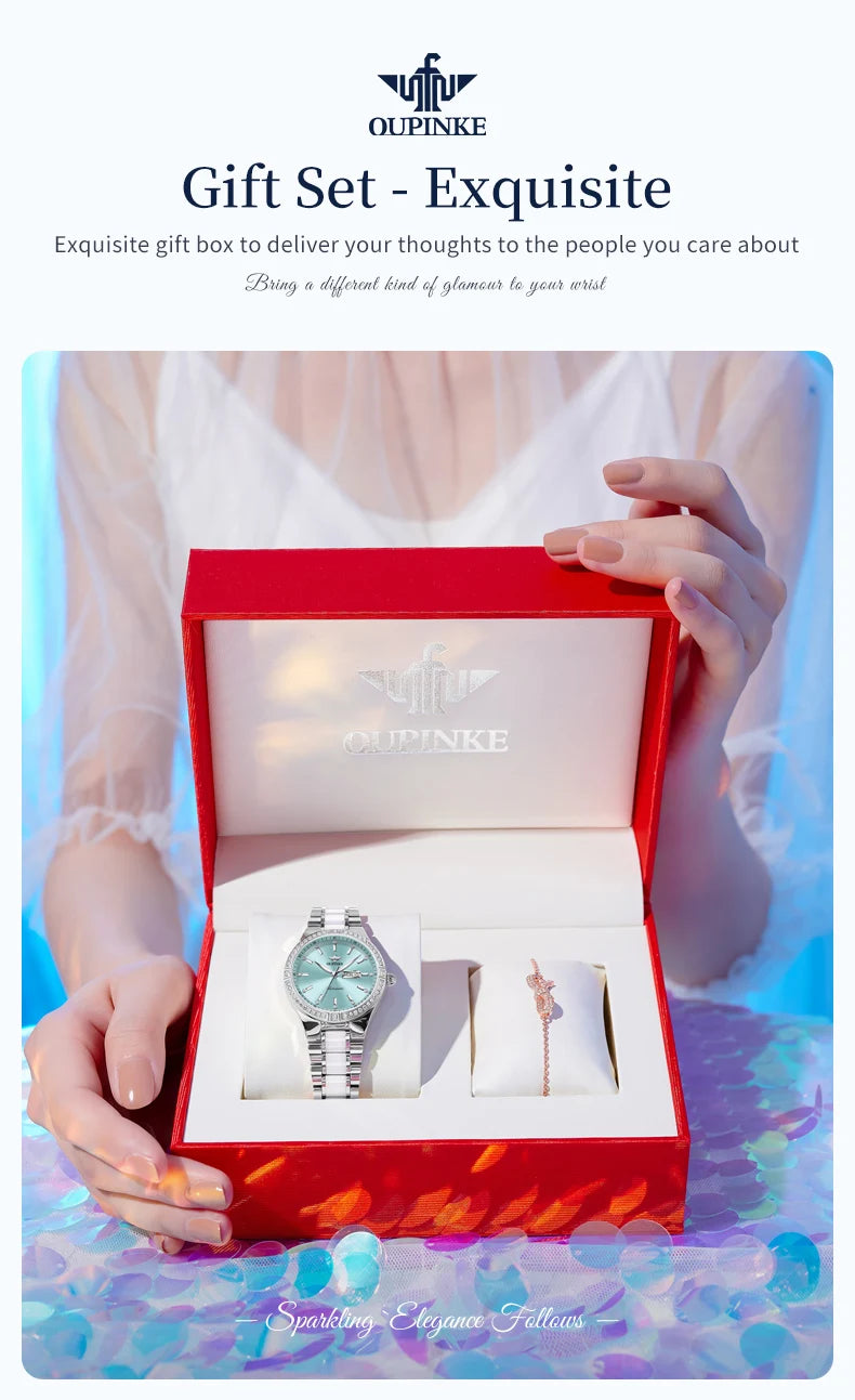 OUPINKE 3283 Luxury Woman Watch Japan Automatic Mechanical Wristwatches Elegant Ceramics Strap Waterproof Ladies Dress Watches