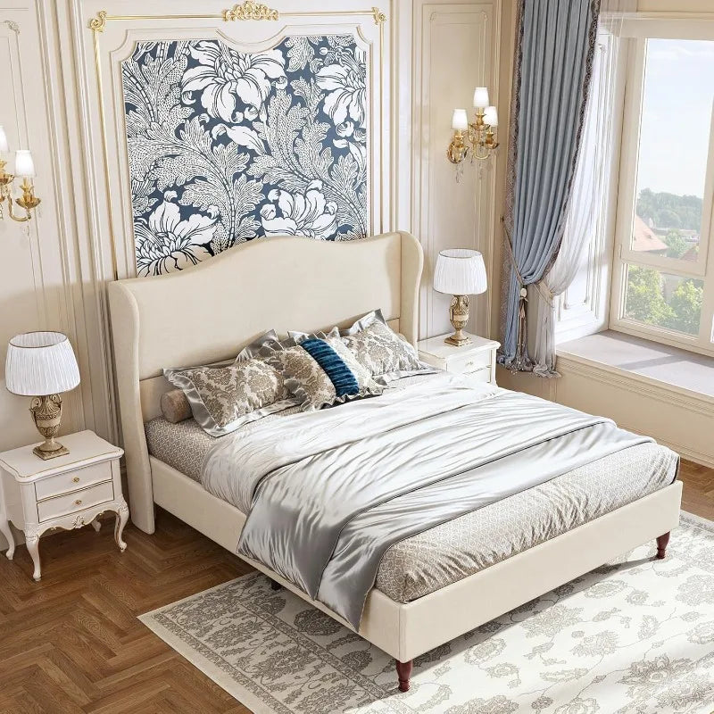 Upholstered Platform Bed with Tall Padded Headboard