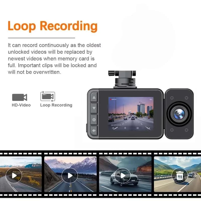 1600P Dual Dash Cam Front & Rear Camera with Night Vision, Loop Recording & Parking Monitor