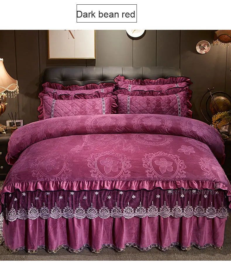 Luxury 4-Piece Embossed Velvet Lace Bedding Set