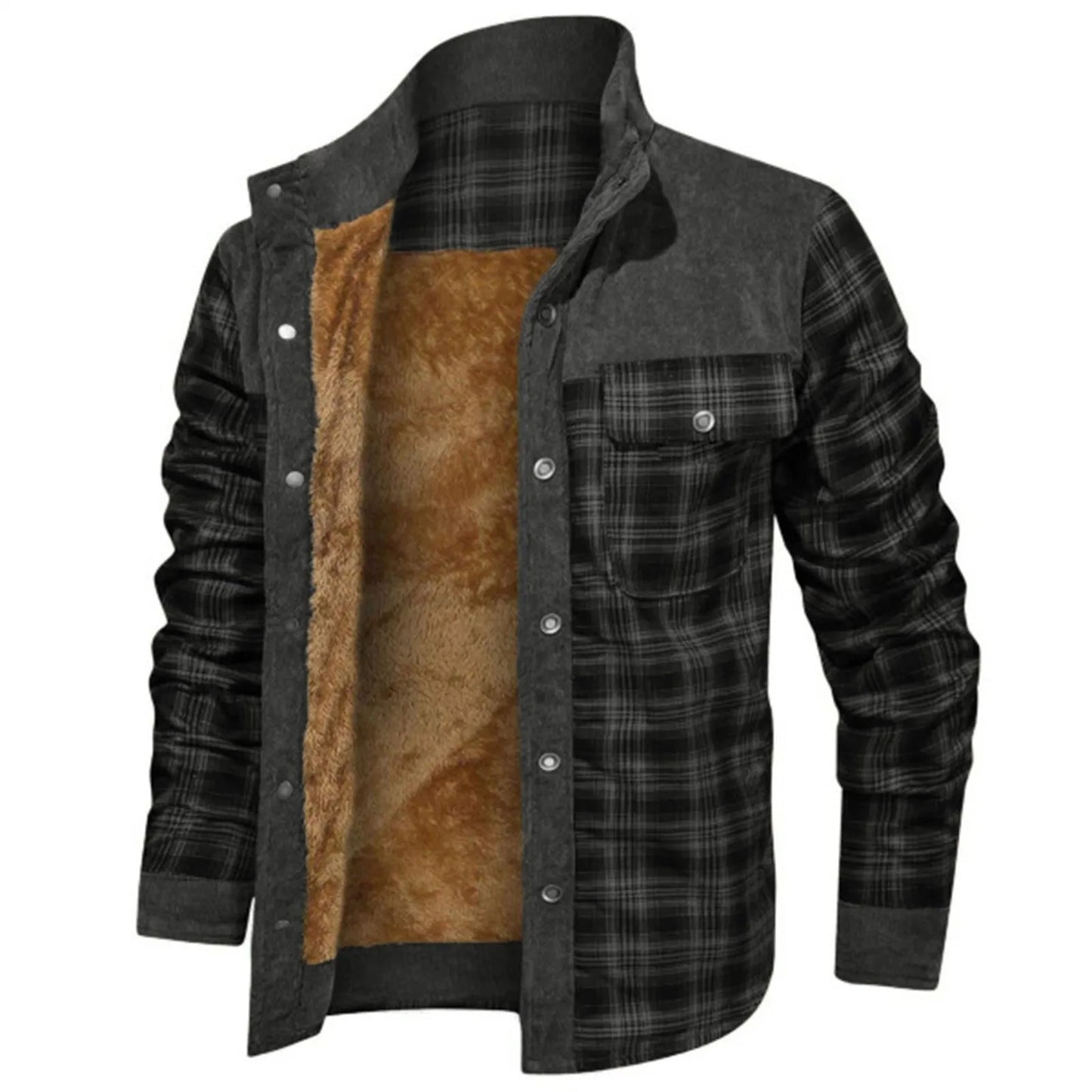 Men’s Fleece Lined Plaid Flannel Jacket .Warm Button Down Winter Coat