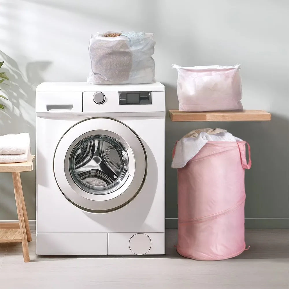 Collapsible Pop-Up Spiral Laundry Hamper with Carry Handles – Pink