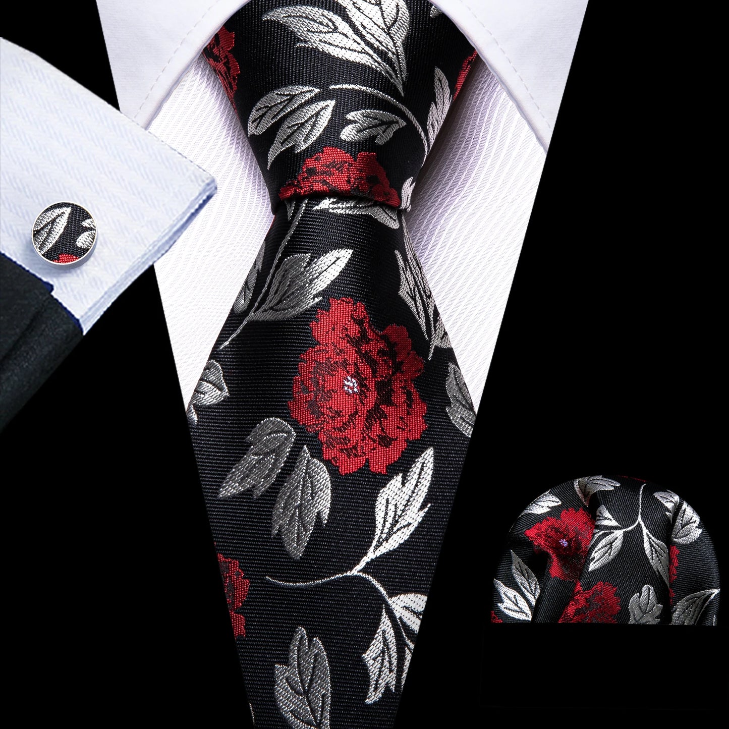 Luxury Designer Silk Tie Set for Men,  Necktie, Pocket Square & Cufflinks for Weddings, Business & Formal Events