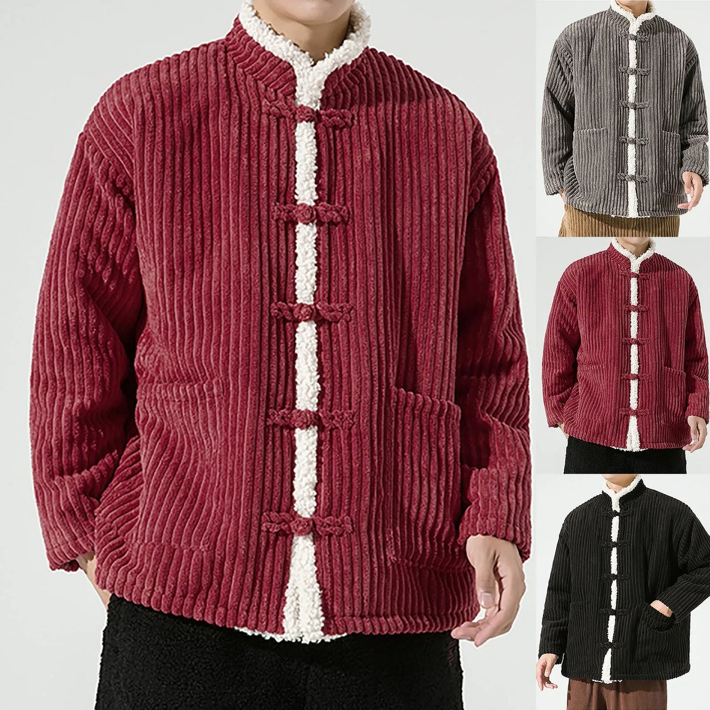 Men’s Traditional Chinese Style Winter Jacket Thickened Cotton Warm Casual Coat