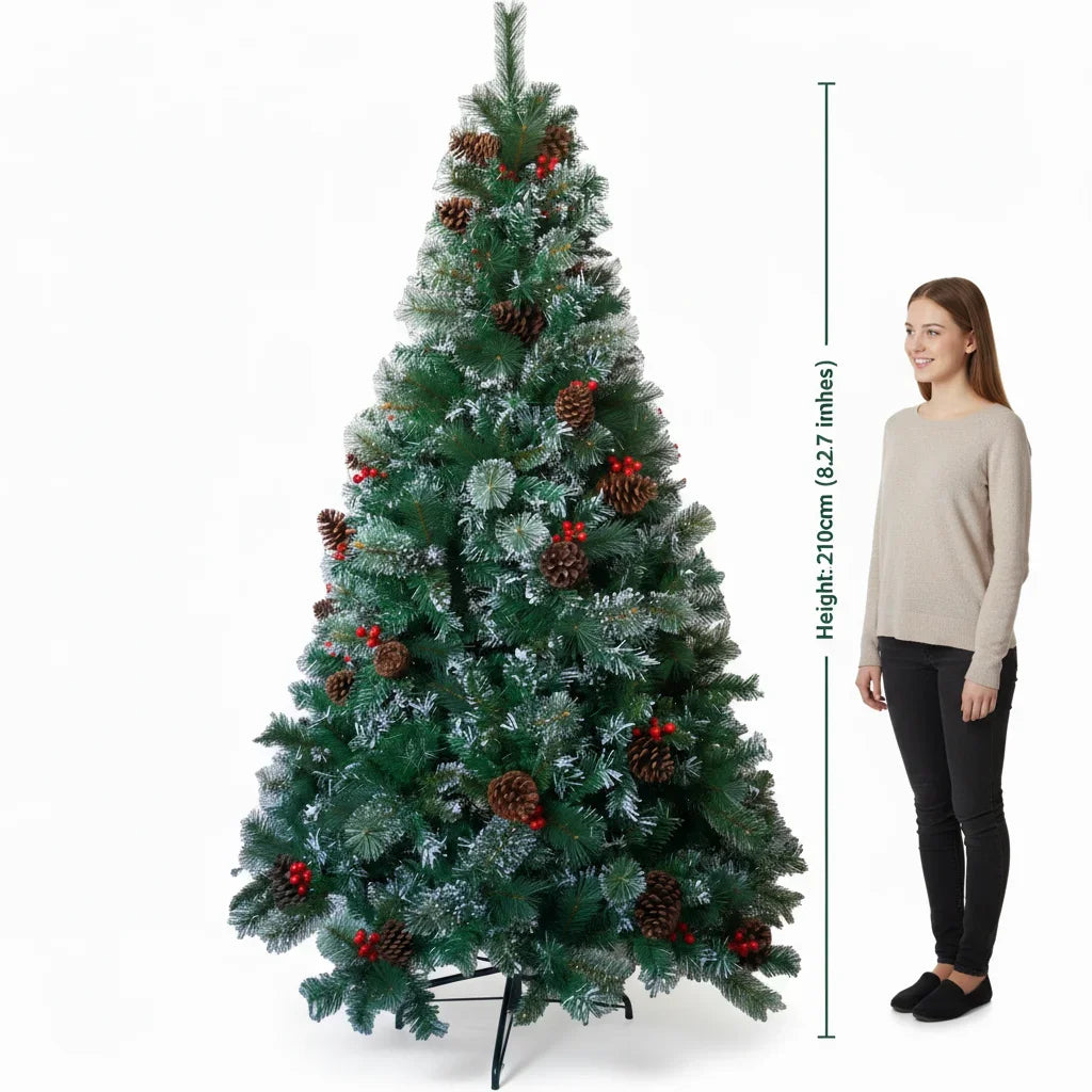 7FT Full Artificial Christmas Tree with 1,150 Tips, Pine Cones & Berries . Premium Holiday Tree with Natural Rustic Charm