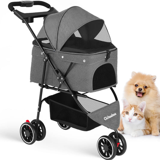 Portable Dog Stroller 3 Wheels for Small Medium Dogs&Cats Foldable Pet Cat Travel Carriage Stroller Carrier for Outside Play