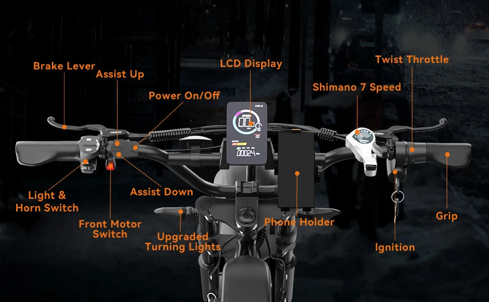 E10 Electric Bike 52V Dual Motors 35MPH Top Speed 160-Mile Range High-Capacity Battery Long-Distance Commuting for Adults