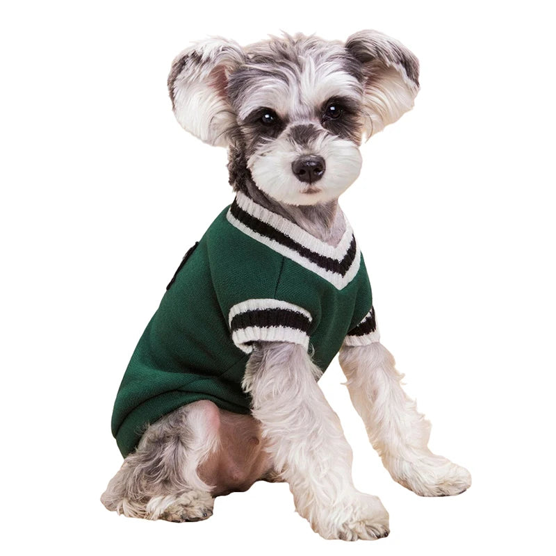 College Style Pet Dog Sweater. Warm Winter Outfit for Small & Medium Dogs