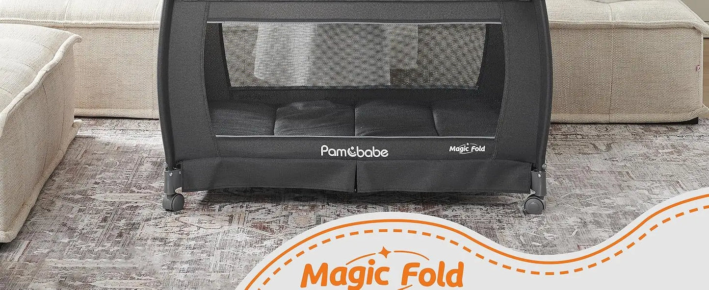 Magic Fold Playpen Portable Cribs Foldable Playpen Baby Playard One-Hand Folding Playards Diaper Changer and Storage S