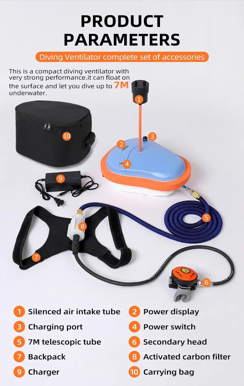 Tuxing Scuba Ventilator Snorkel Rechargeable Fifty Minutes
