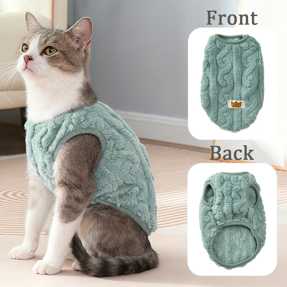 Winter Pet Clothes Warm Fleece Kitten Vest Coat For Small Cats Dogs Cozy Plush Solid Pullover Sleeveless Sweater Sphynx Costume