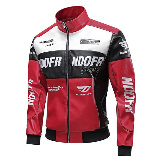 Spring and Autumn men's standing collar multi pocket leather jacket PU leather work clothes outdoor motorcycle riding clothes