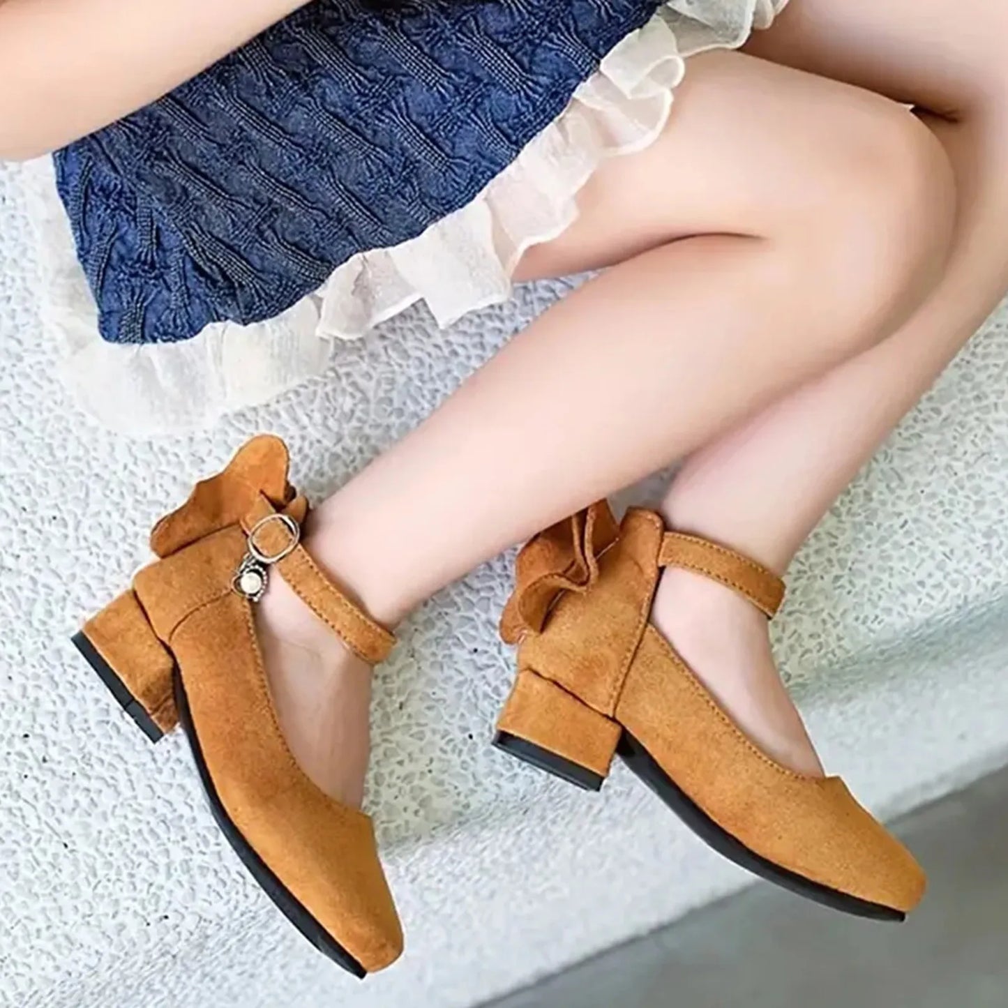 Kids High Heeled Shoes Girls Princess Sandals For Party Wedding Dance Childrens Fashion Velvet Solid Leather Shoes 2025 Spring
