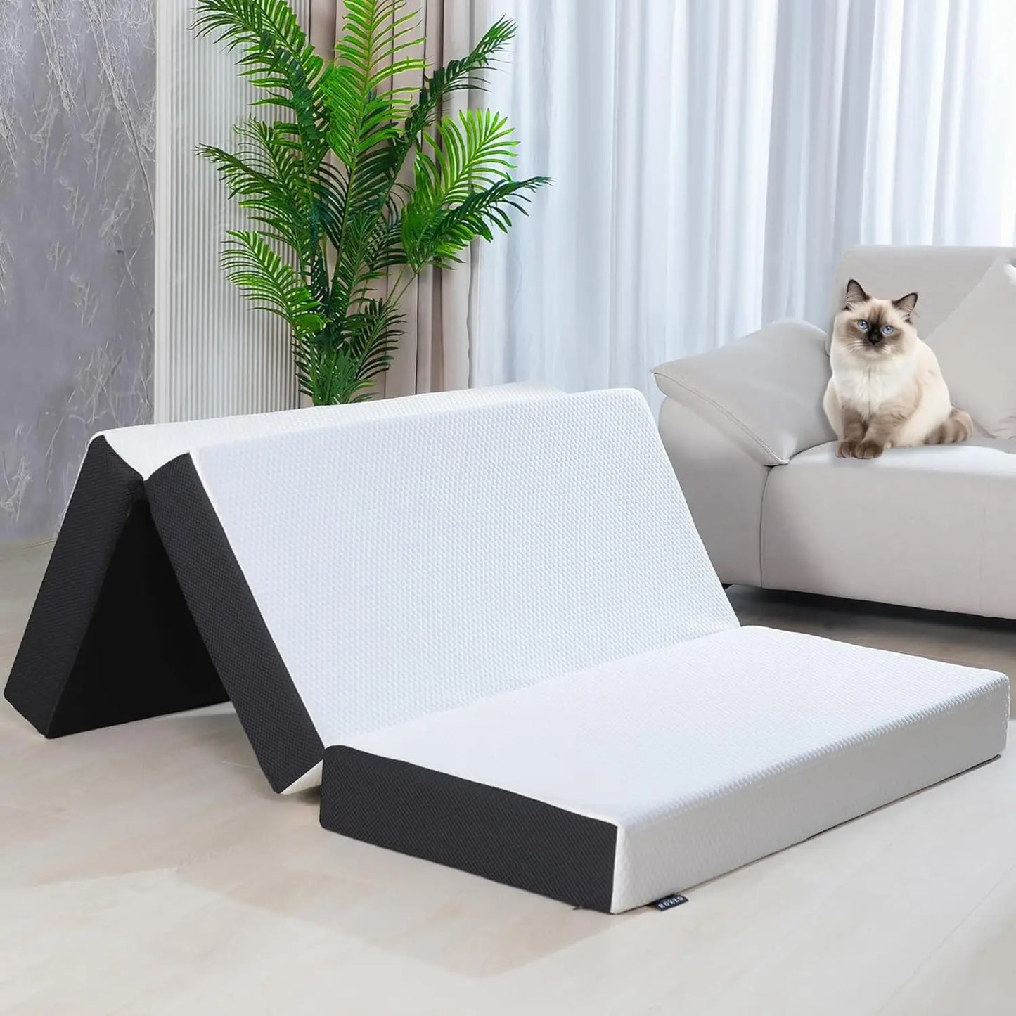 Folding Mattress, 6 inch Cot Tri-fold Memory Foam Mattress Topper with Washable Cover,Cooling Mattress Pad for College Dorm Sing