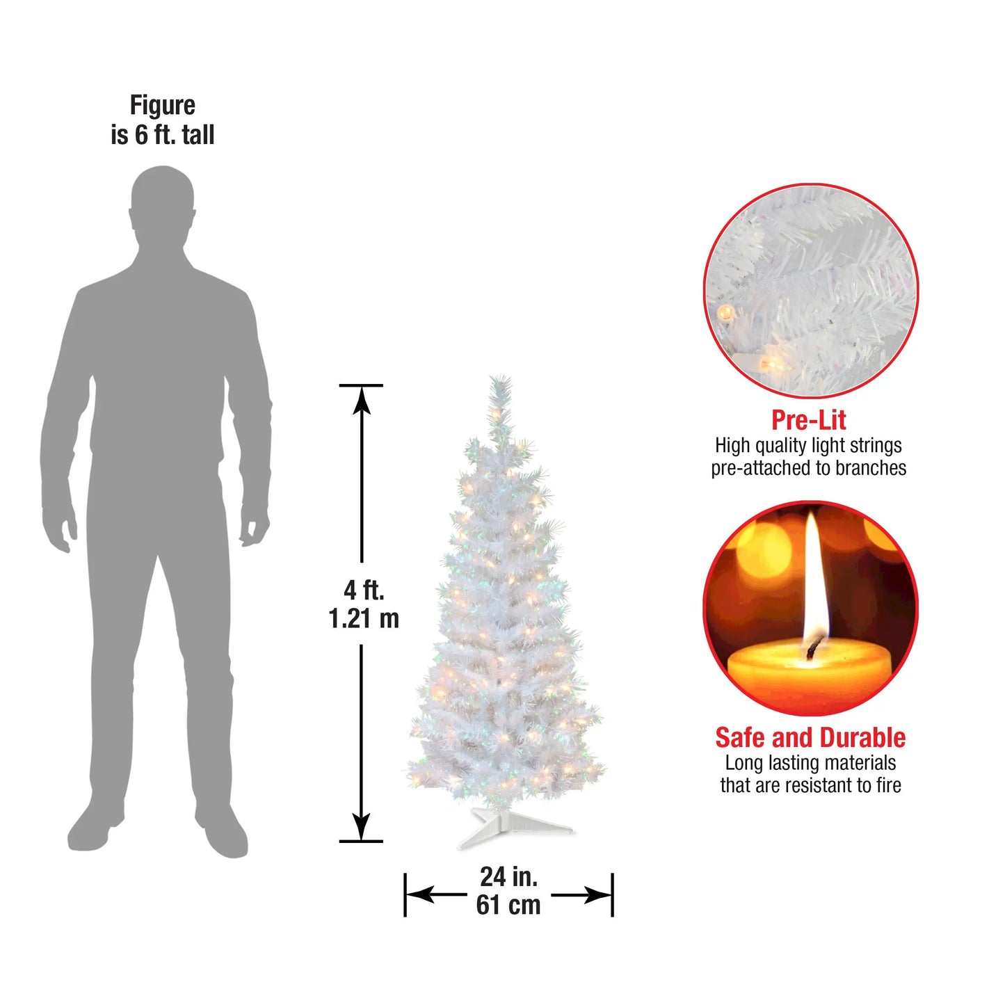 6FT Pre-Lit White Pencil Christmas Tree .Slim Space-Saving Holiday Décor with Warm Lights