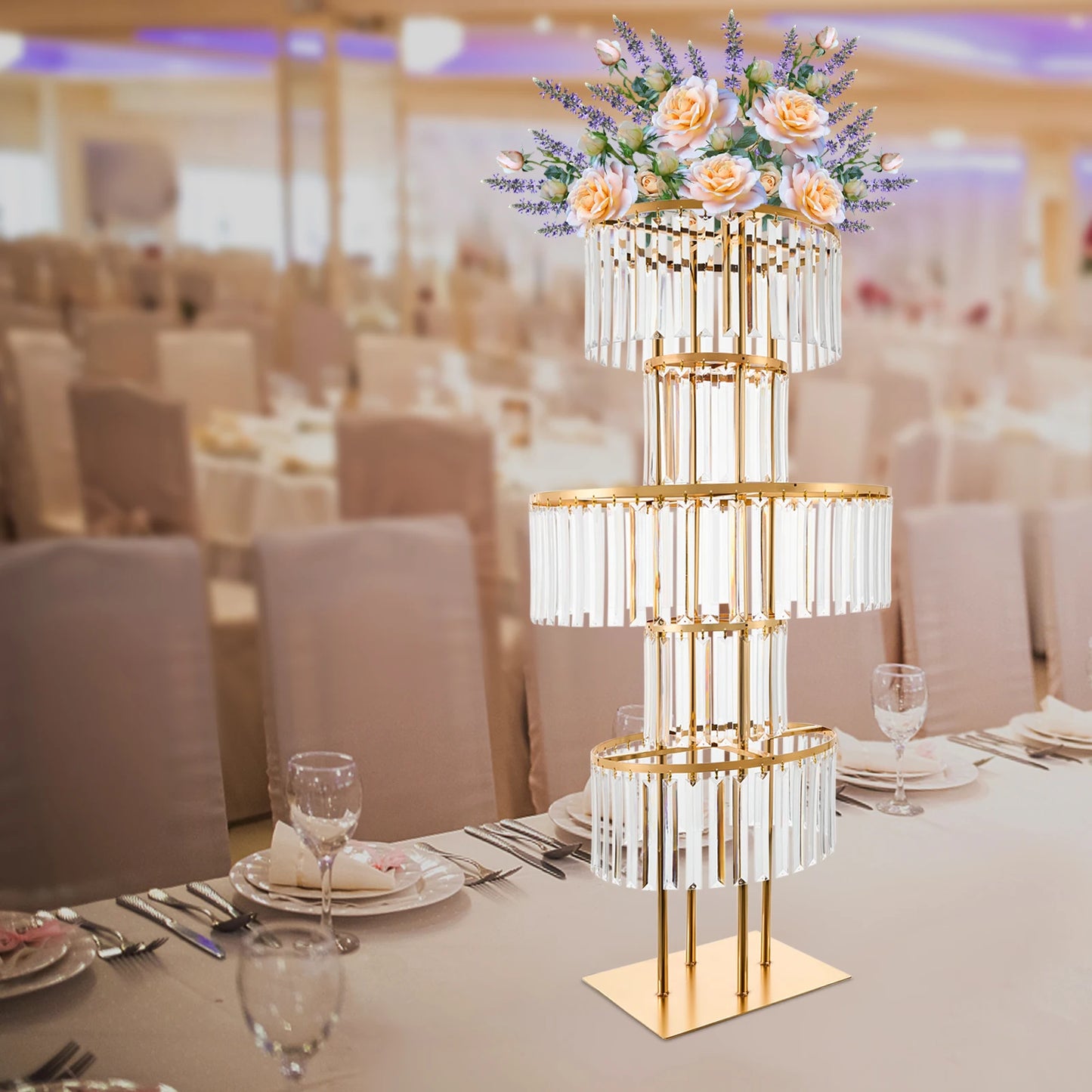 5 Tiers Acrylic Flower Stand Wedding Centerpiece Display Flower Holder Free Standing Decor for Parties, Banquets & Events